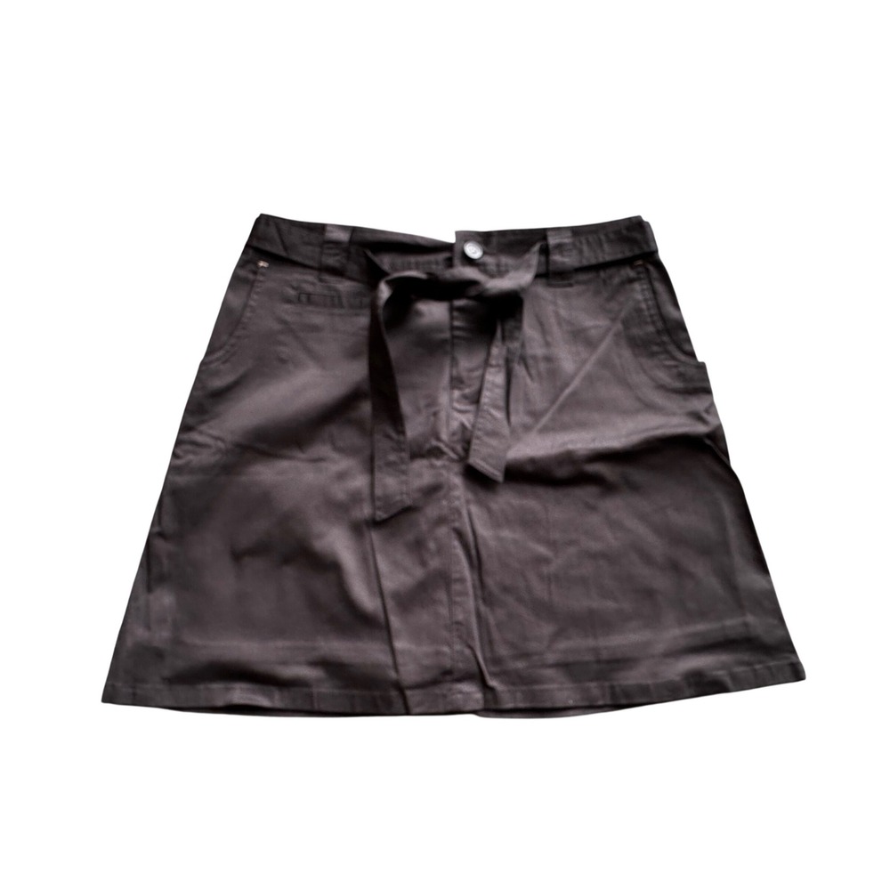 White Stag‎ Womens Black Soot Stretch Cotton A-Line Skirt with Tie Belt Size 10